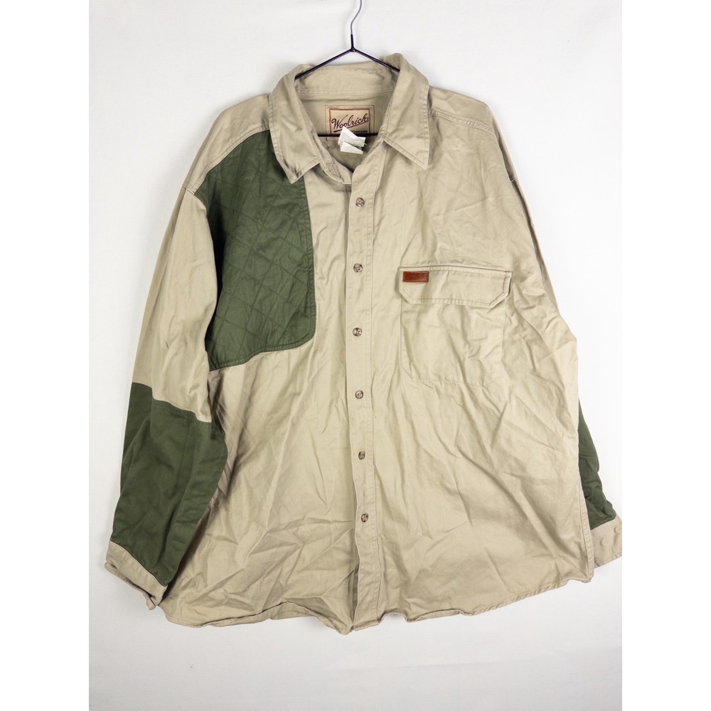 Woolrich Outdoor Guide Mens 2XL Khaki Green Shooting Shirt Padded Hunting Cotto